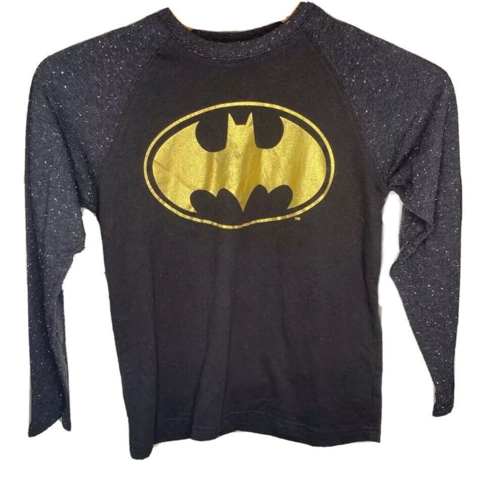 Batman Shirt Girls Small Black Gold Heather Crew Neck, Long Sleeve, Comic